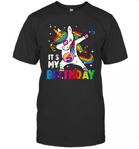 5 Years Old Girl Kid 5th Birthday Gift Dabbing Unicorn T Shirt 1