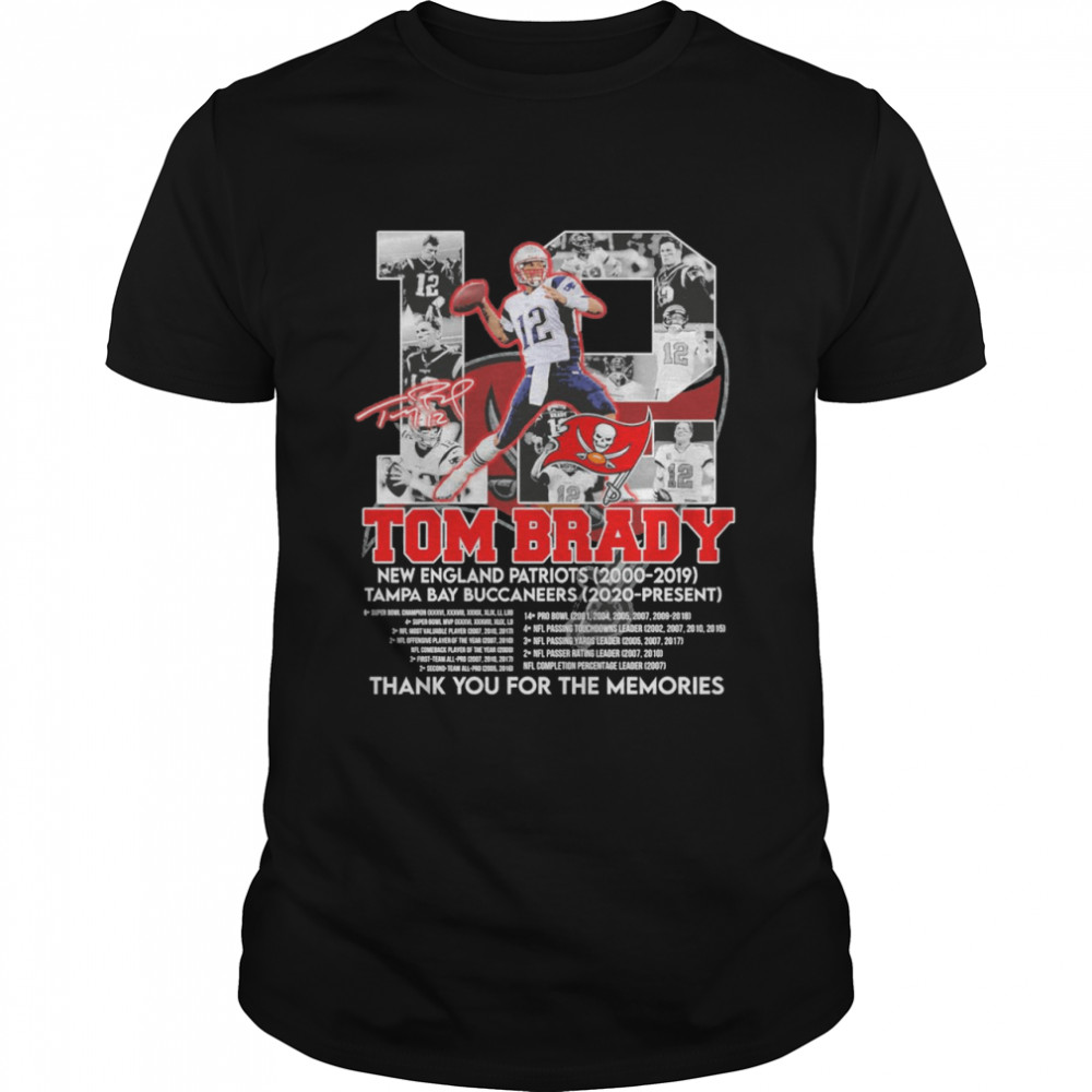 12 Tom Brady England Patriots 2000 2019 Tampa Bay Buccaneers 2020 Present Thank You For The Memories 2022 Shirt