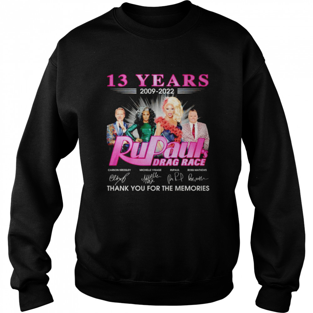 13 Years 2009 2022 Rupaul’S Drag Race Signatures Thank You For The Memories Shirt 3 » Cool Gifts for You - Mfamilygift 13 Years 2009 2022 Rupaul’S Drag Race Signatures Thank You For The Memories Shirt 3