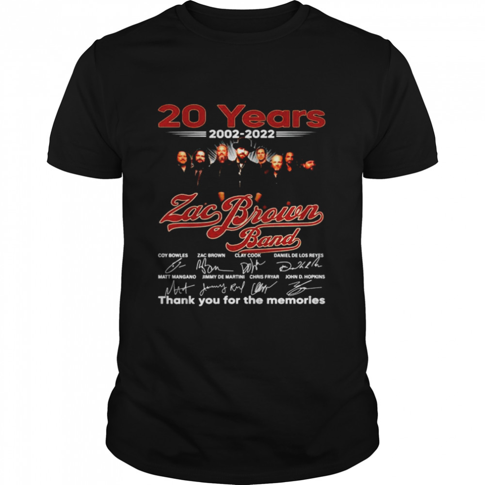 20 Years 2002 2022 Zac Brown Thank You For The Memories Shirt