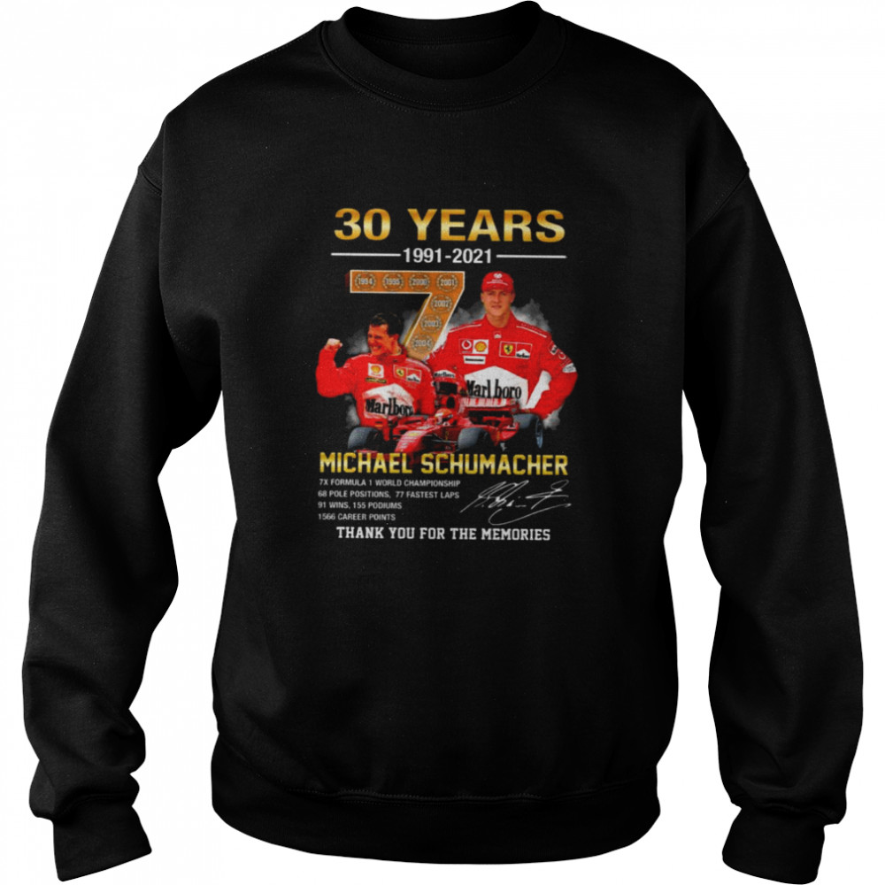 30 Years 1991 2021 Of The Michael Schumacher Signatures Thank You For The Memories Shirt 3 » Cool Gifts for You - Mfamilygift 30 Years 1991 2021 Of The Michael Schumacher Signatures Thank You For The Memories Shirt 3