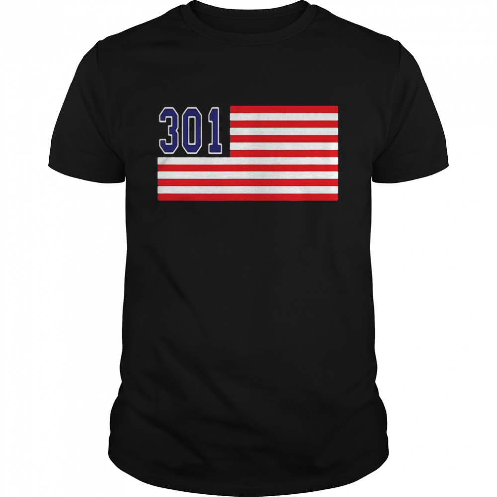 301 Area Code Maryland Hometown American Flag T-Shirt