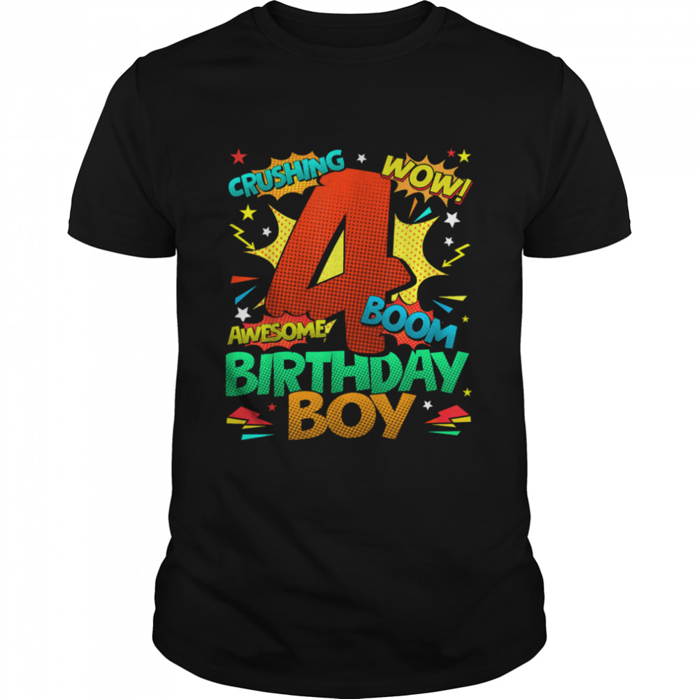 4Th Birthday Kids Comic Style Kids Boys 4Th Birthday Shirt