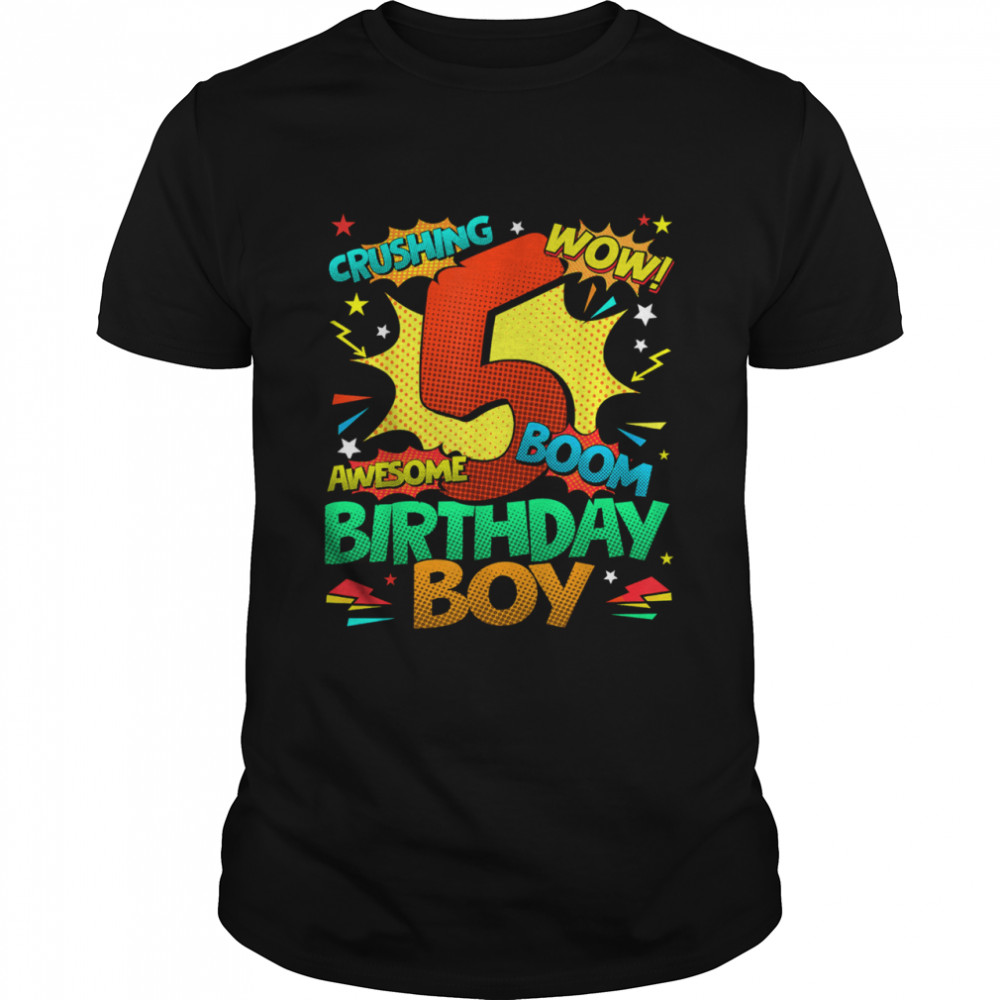 5Th Birthday Kids Comic Style Kids Boys 5Th Birthday Shirt