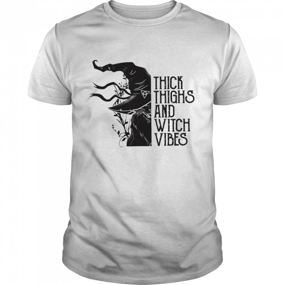Black Cat Thick Thighs And Witch Vibes Halloween Shirt