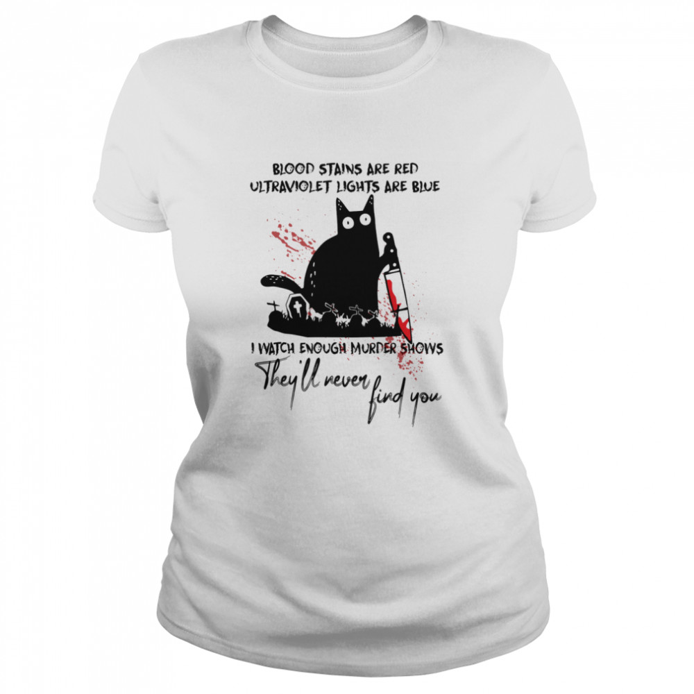 Black Cat With Knife Blood Stains Are Red Ultraviolet Lights Are Blue They’Ll Never Find You Shirt 1 » Cool Gifts for You - Mfamilygift Black Cat With Knife Blood Stains Are Red Ultraviolet Lights Are Blue They’Ll Never Find You Shirt 1