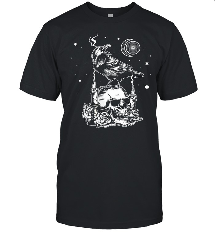 Black Crow Raven Skull Tarot Card Occult Aesthetic Gothic T-Shirt