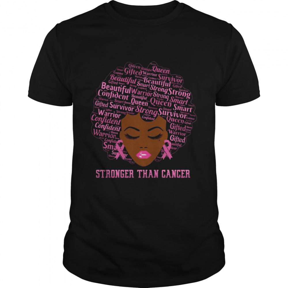Black Queen Stronger Than Breast Cancer Pink Ribbon Shirt