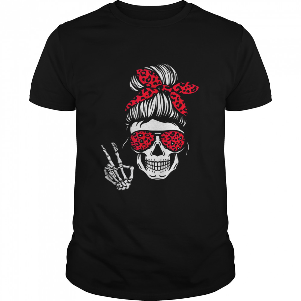 Boho Skeleton Messy Bun Bandana Halloween Apparel Shirt
