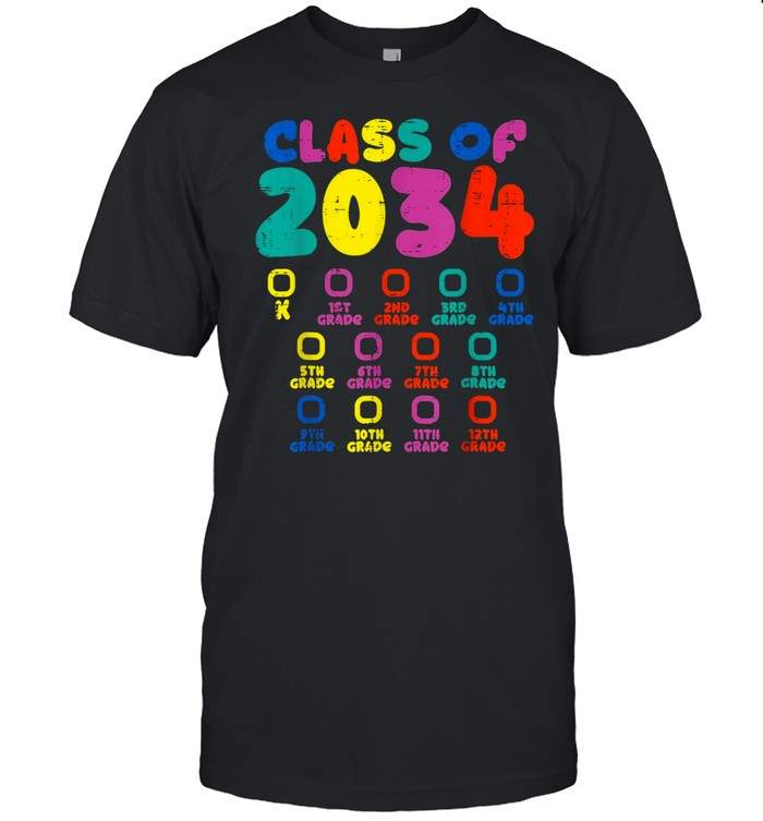 Colorful Class Of 2034 Grow With Me Checklist Graduation Shirt