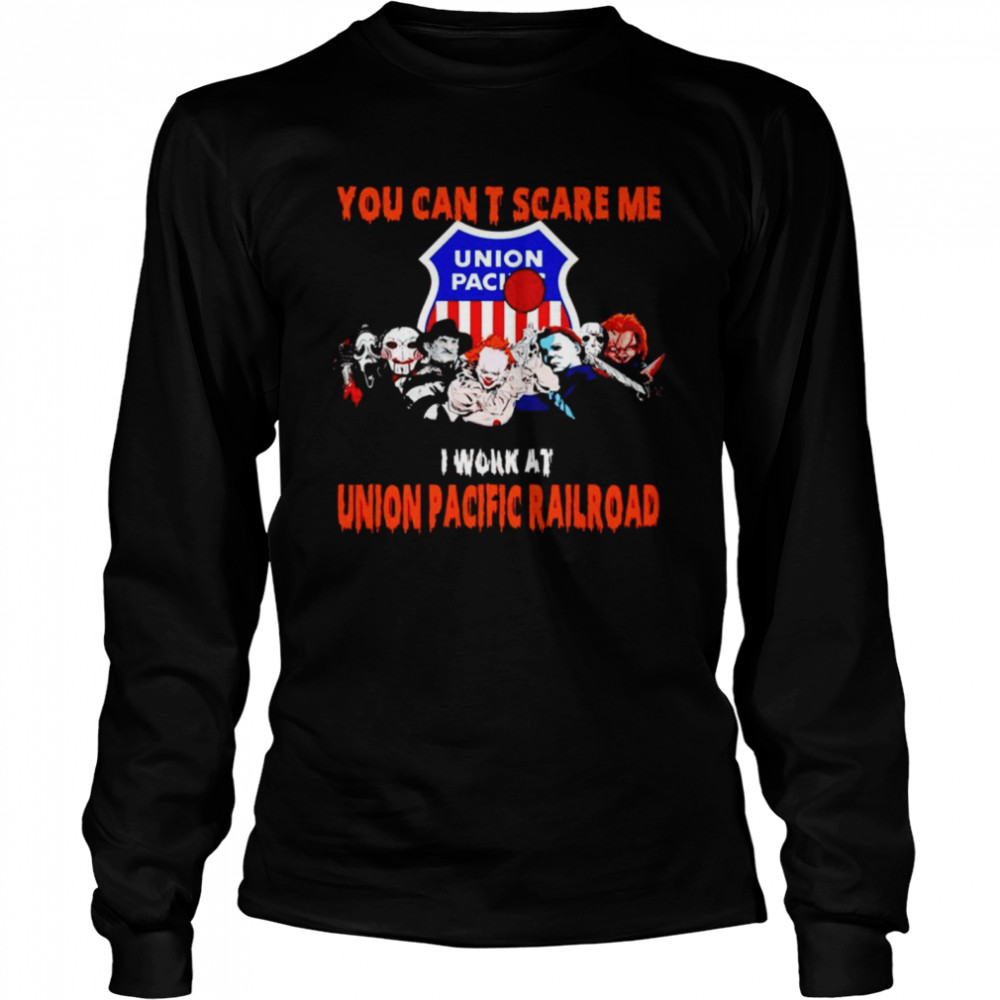 Halloween Horror Movies Characters You Can’T Scare Me I Work At Union Pacific Railroad Shirt 2 » Cool Gifts for You - Mfamilygift Halloween Horror Movies Characters You Can’T Scare Me I Work At Union Pacific Railroad Shirt 2