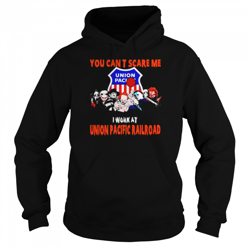 Halloween Horror Movies Characters You Can’T Scare Me I Work At Union Pacific Railroad Shirt 4 » Cool Gifts for You - Mfamilygift Halloween Horror Movies Characters You Can’T Scare Me I Work At Union Pacific Railroad Shirt 4
