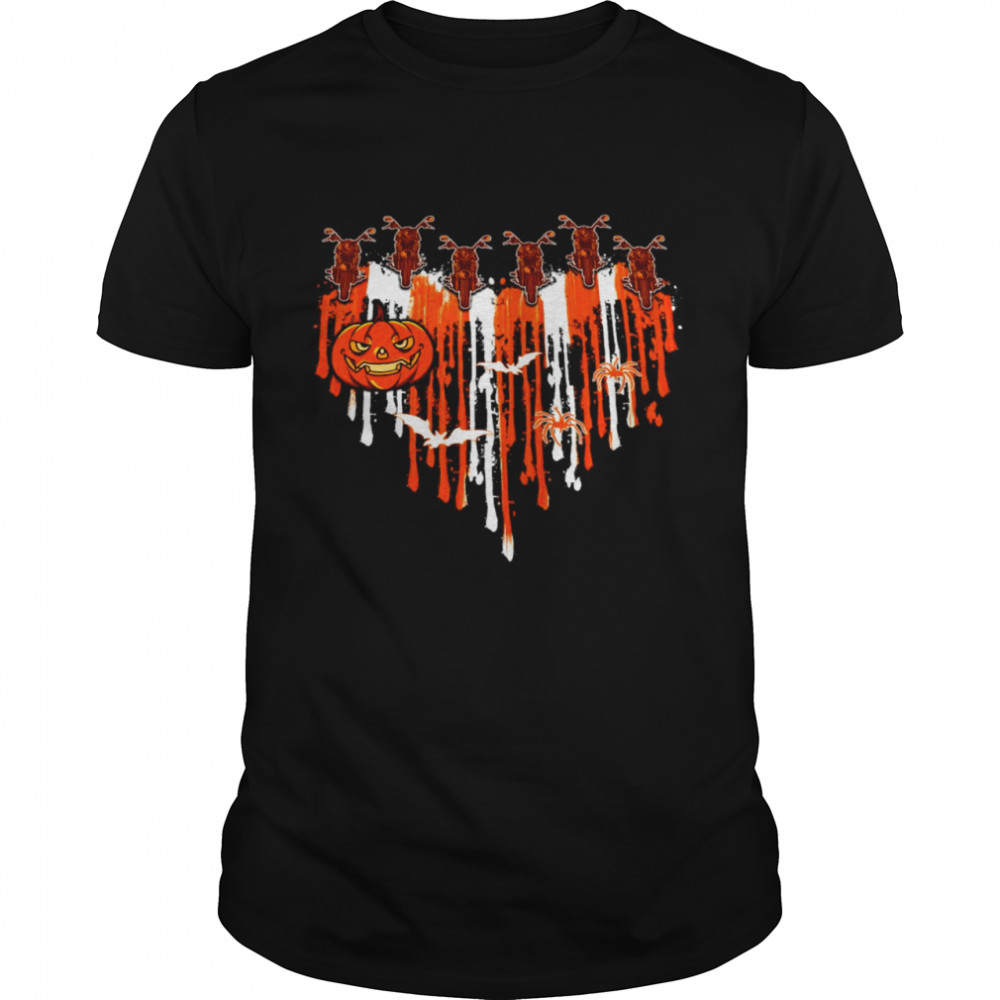 Halloween Motorcycle Painting Heart With Pumpkin Shirt