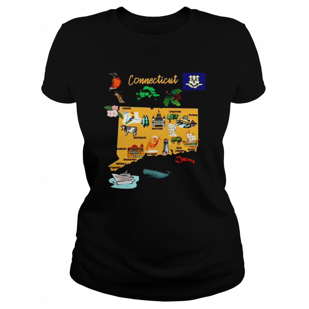 Hand Drawn Illustration Of Connecticut Map Tourist Places Shirt 1 » Cool Gifts for You - Mfamilygift Hand Drawn Illustration Of Connecticut Map Tourist Places Shirt 1