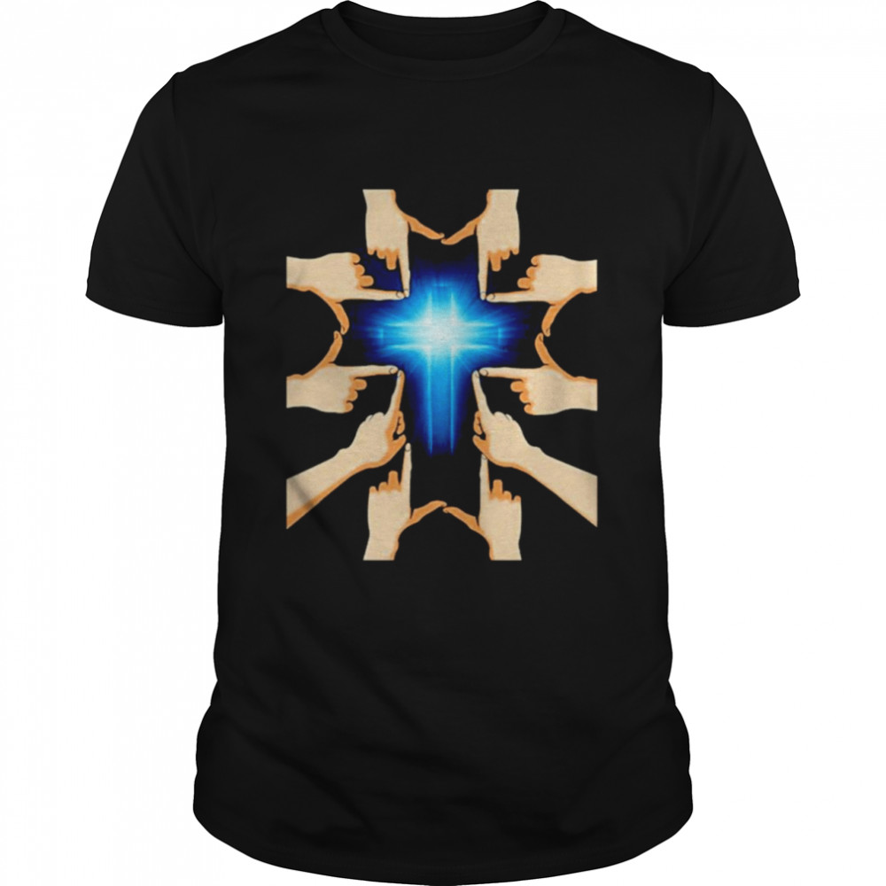 Hands Forming A Cross Blue Cross Jesus Shirt