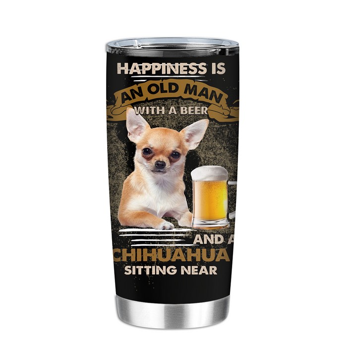 Happiness Is An Old Man With A Beer And A Chihuahua Sitting Near Tumbler Happiness Is An Old Man With A Beer And A Chihuahua Sitting Near Tumbler