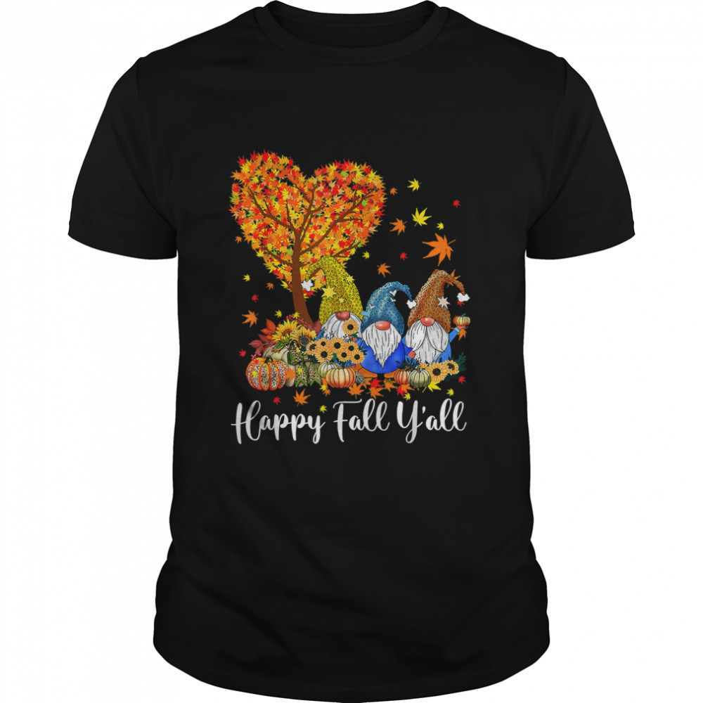 Happy Fall Y’All Gnome Leopard Pumpkin Funny Autumn Gnomes T-Shirt
