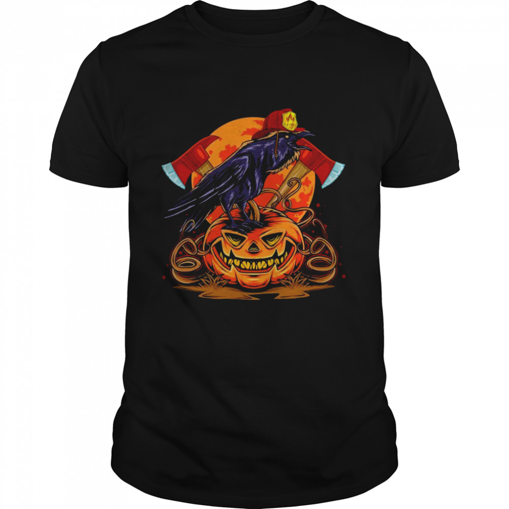 Happy Hallloween Firefighter Bird Pumpkin Shirt
