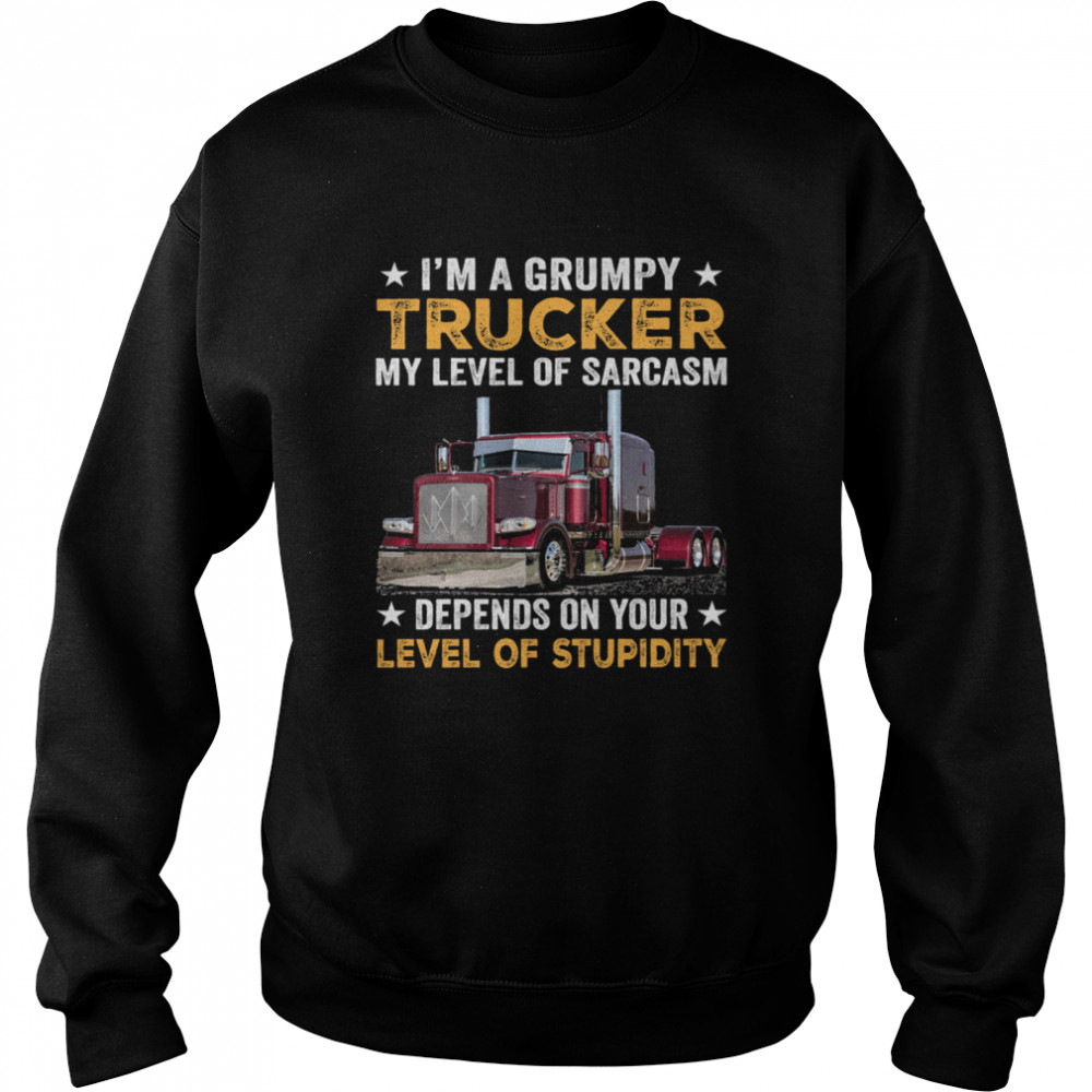 Im A Grumpy Trucker My Level Of Sarcasm Depend On Your Level Of Stupidity Shirt 3 » Cool Gifts for You - Mfamilygift Im A Grumpy Trucker My Level Of Sarcasm Depend On Your Level Of Stupidity Shirt 3