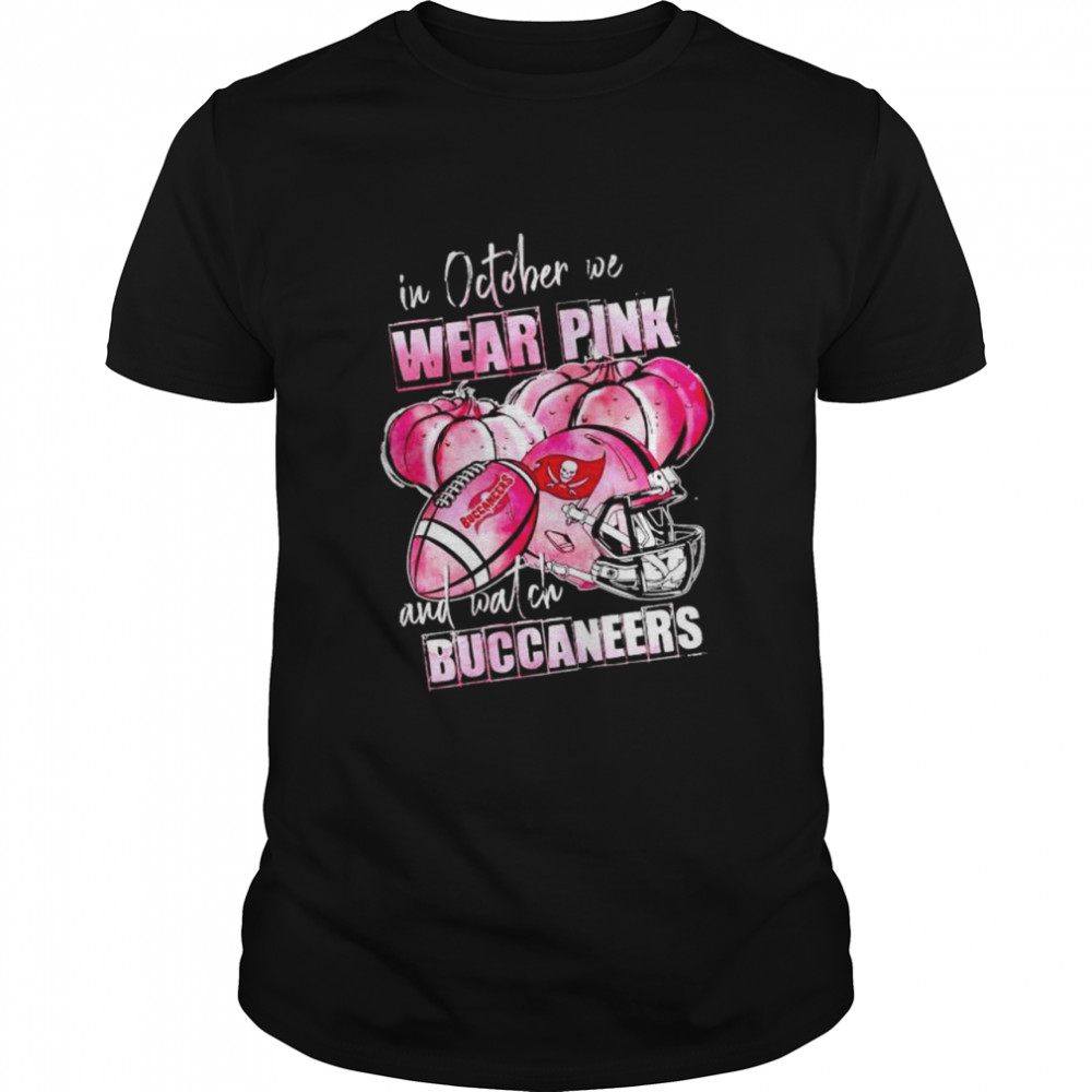 In October We Wear Pink And Watch Buccaneers Breast Cancer Halloween Shirt