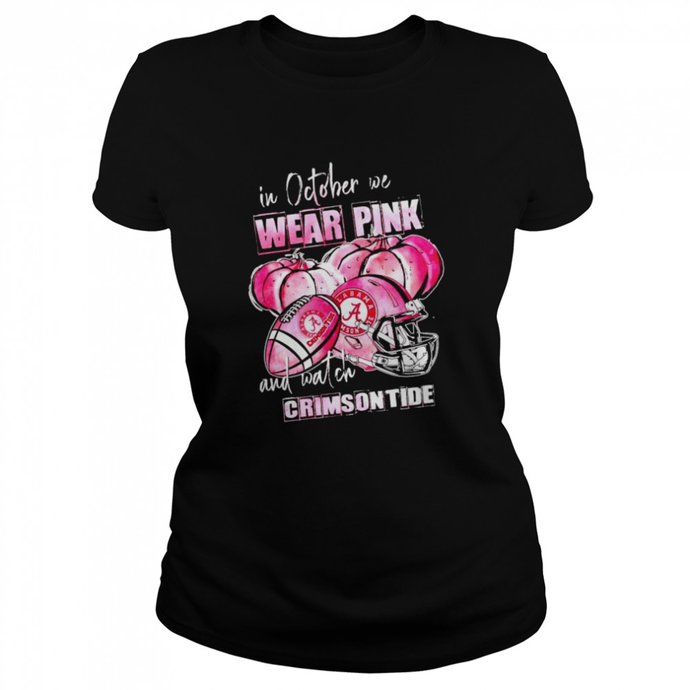 In October We Wear Pink And Watch Crimson Tide Breast Cancer Halloween Shirt 1 » Cool Gifts for You - Mfamilygift In October We Wear Pink And Watch Crimson Tide Breast Cancer Halloween Shirt 1