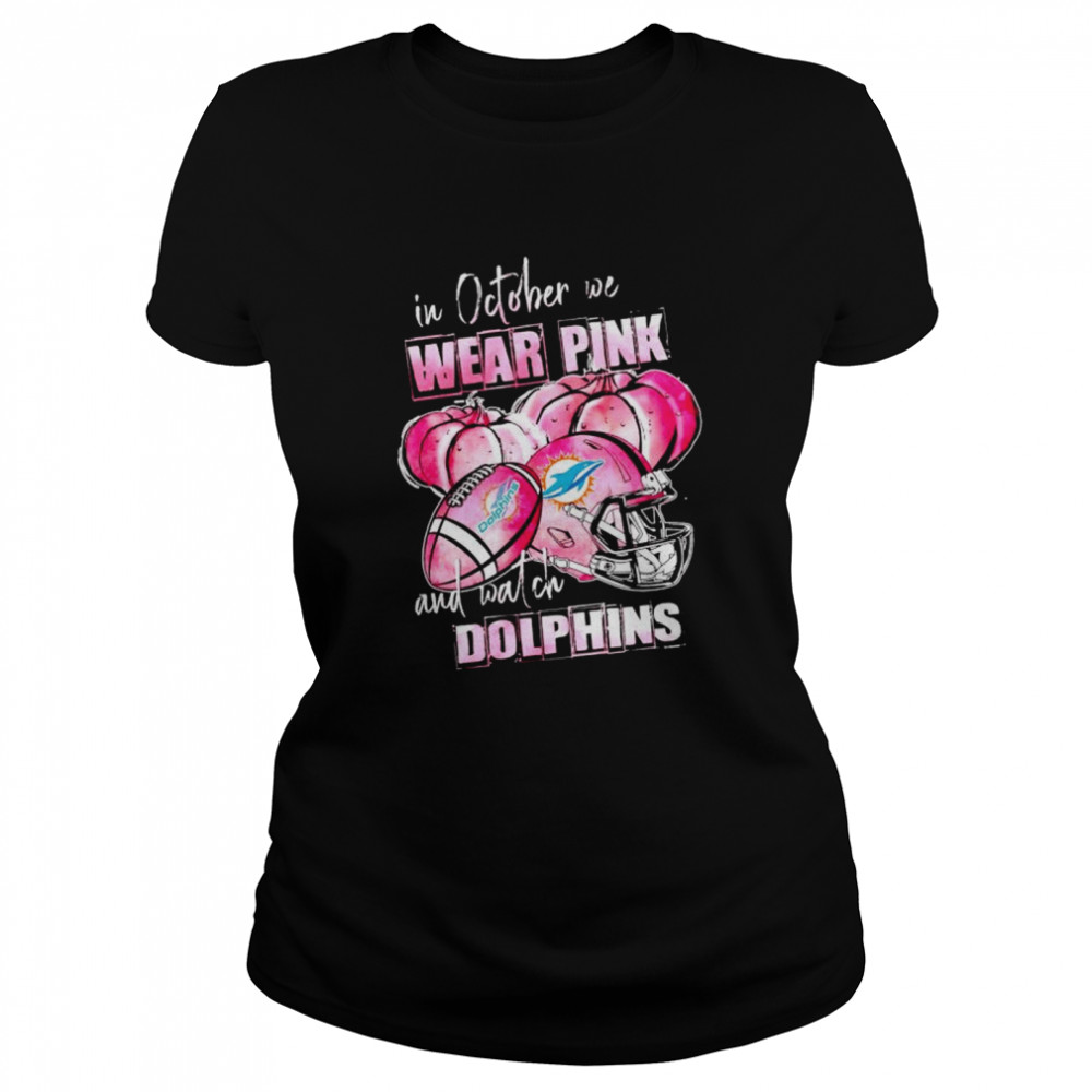 In October We Wear Pink And Watch Dolphins Breast Cancer Halloween Shirt 1 » Cool Gifts for You - Mfamilygift In October We Wear Pink And Watch Dolphins Breast Cancer Halloween Shirt 1