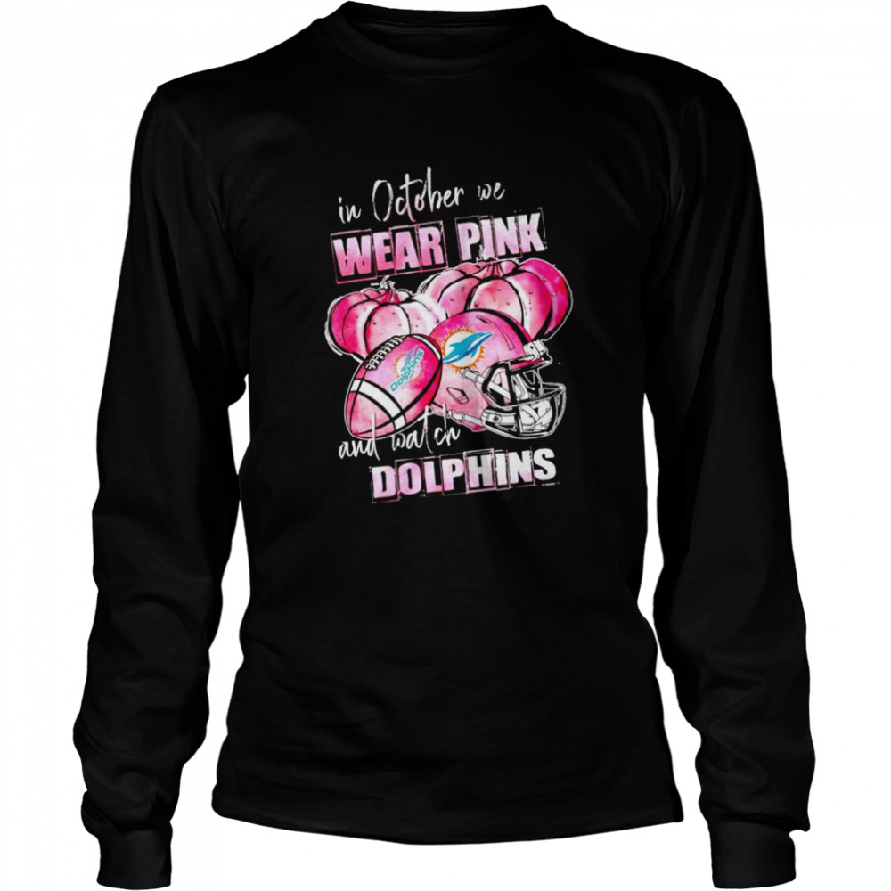 In October We Wear Pink And Watch Dolphins Breast Cancer Halloween Shirt 2 » Cool Gifts for You - Mfamilygift In October We Wear Pink And Watch Dolphins Breast Cancer Halloween Shirt 2