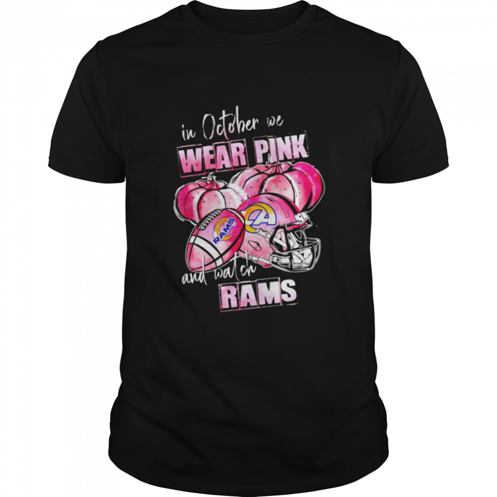 In October We Wear Pink And Watch Rams Breast Cancer Halloween Shirt