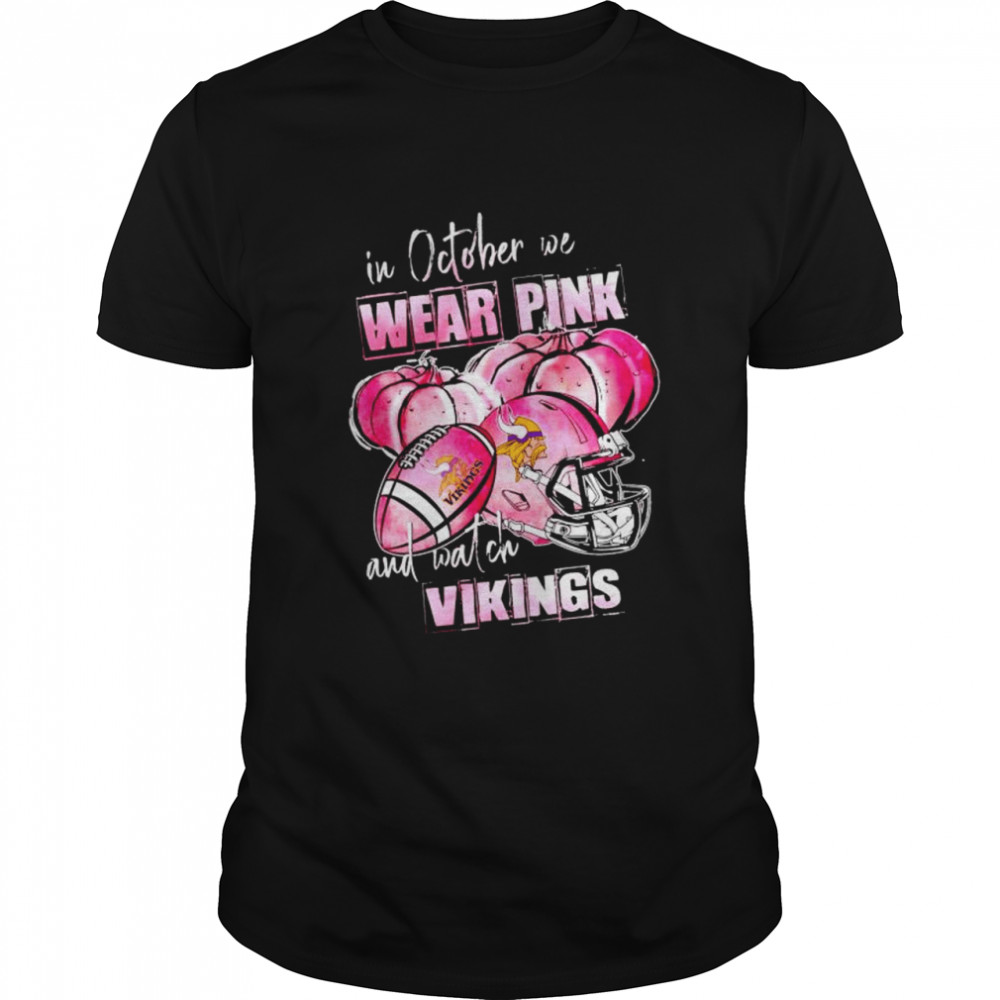 In October We Wear Pink And Watch Vikings Breast Cancer Halloween Shirt