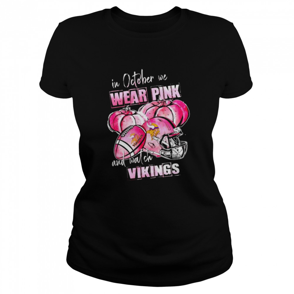 In October We Wear Pink And Watch Vikings Breast Cancer Halloween Shirt 1 » Cool Gifts for You - Mfamilygift In October We Wear Pink And Watch Vikings Breast Cancer Halloween Shirt 1
