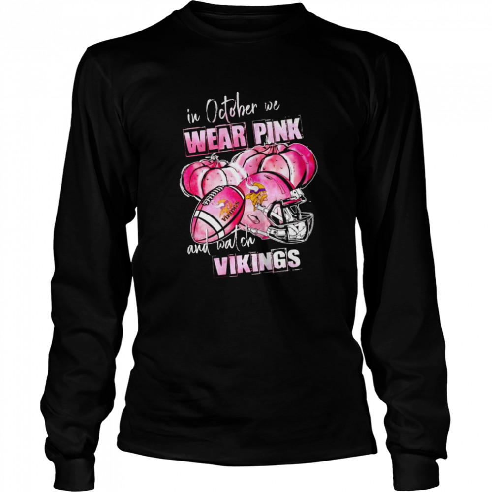 In October We Wear Pink And Watch Vikings Breast Cancer Halloween Shirt 2 » Cool Gifts for You - Mfamilygift In October We Wear Pink And Watch Vikings Breast Cancer Halloween Shirt 2