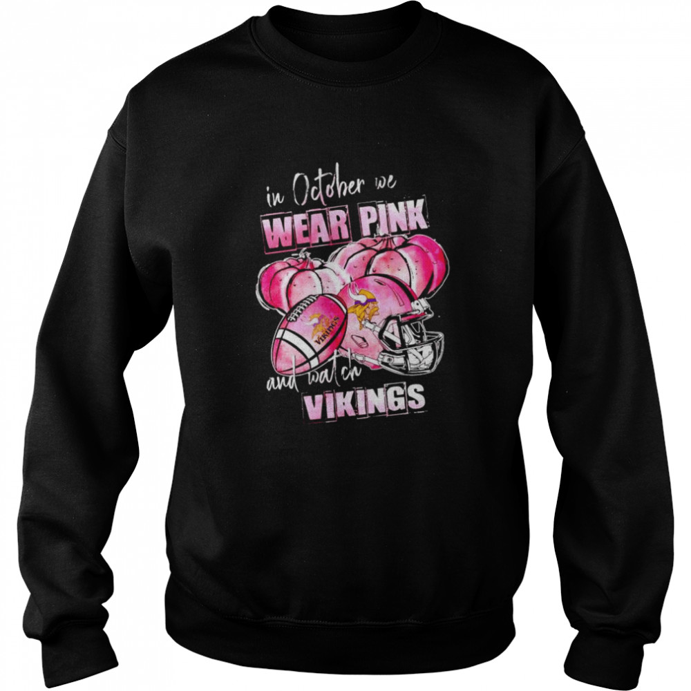 In October We Wear Pink And Watch Vikings Breast Cancer Halloween Shirt 3 » Cool Gifts for You - Mfamilygift In October We Wear Pink And Watch Vikings Breast Cancer Halloween Shirt 3