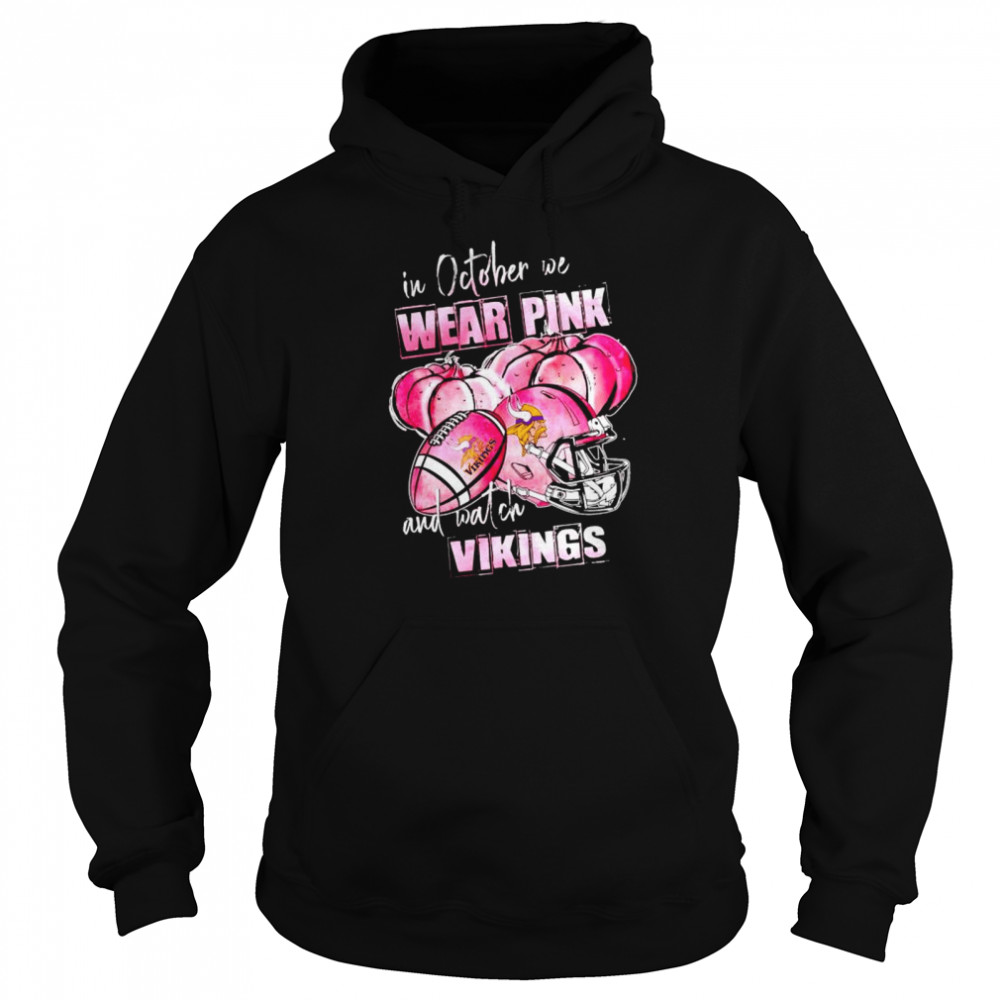 In October We Wear Pink And Watch Vikings Breast Cancer Halloween Shirt 4 » Cool Gifts for You - Mfamilygift In October We Wear Pink And Watch Vikings Breast Cancer Halloween Shirt 4