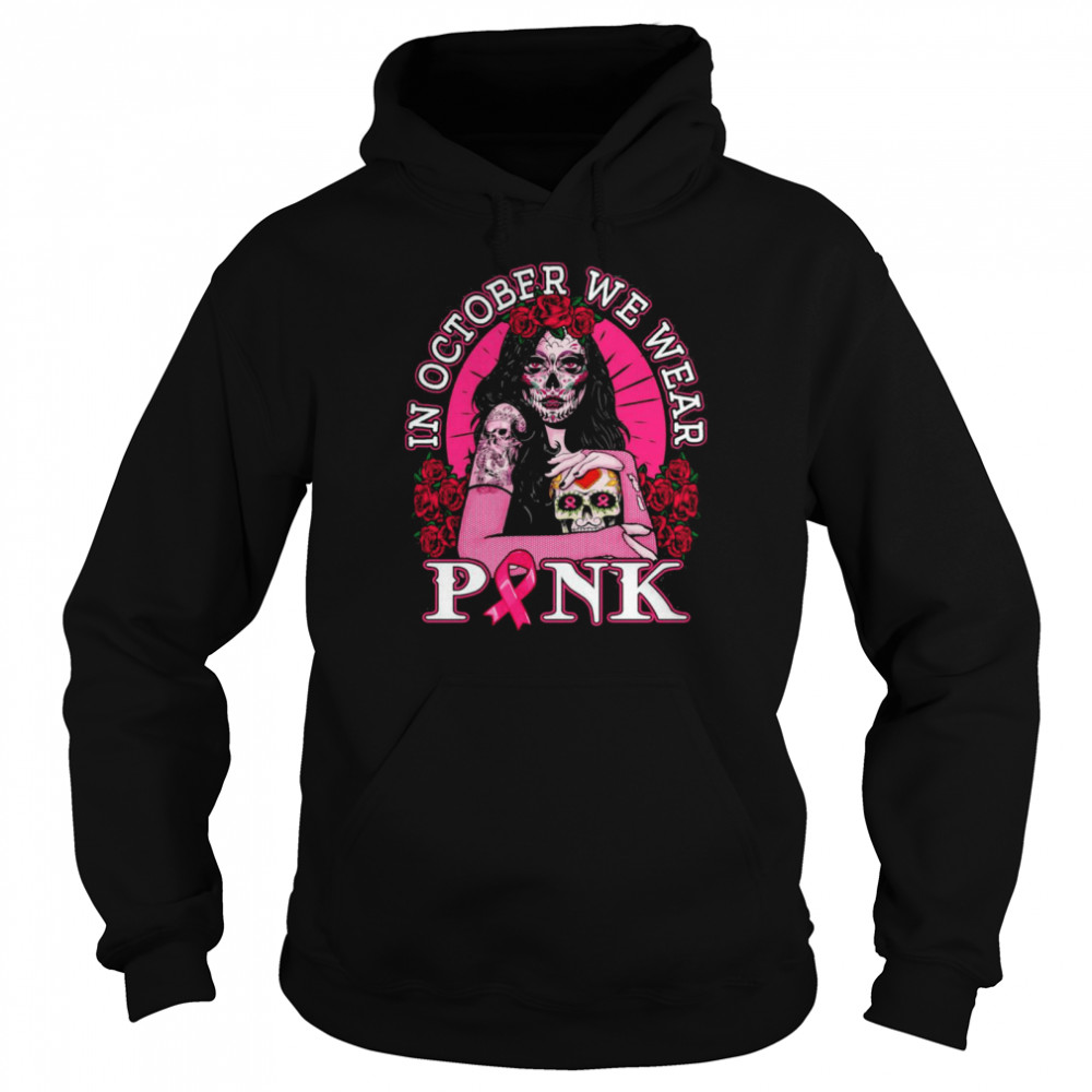 In October We Wear Pink Breast Cancer Awareness Skull Womens Shirt 4 » Cool Gifts for You - Mfamilygift In October We Wear Pink Breast Cancer Awareness Skull Womens Shirt 4