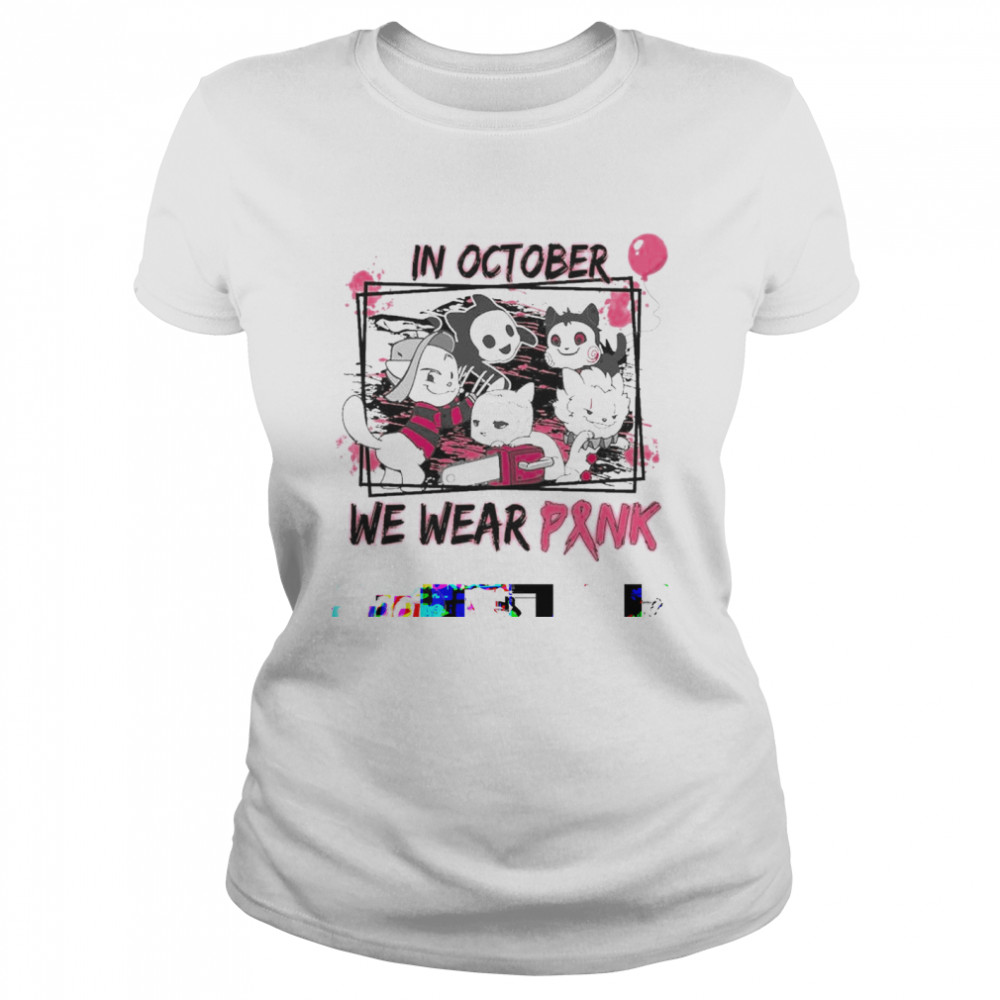 In October We Wear Pink Horror Movies Cat Breast Cancer Halloween Shirt 1 » Cool Gifts for You - Mfamilygift In October We Wear Pink Horror Movies Cat Breast Cancer Halloween Shirt 1