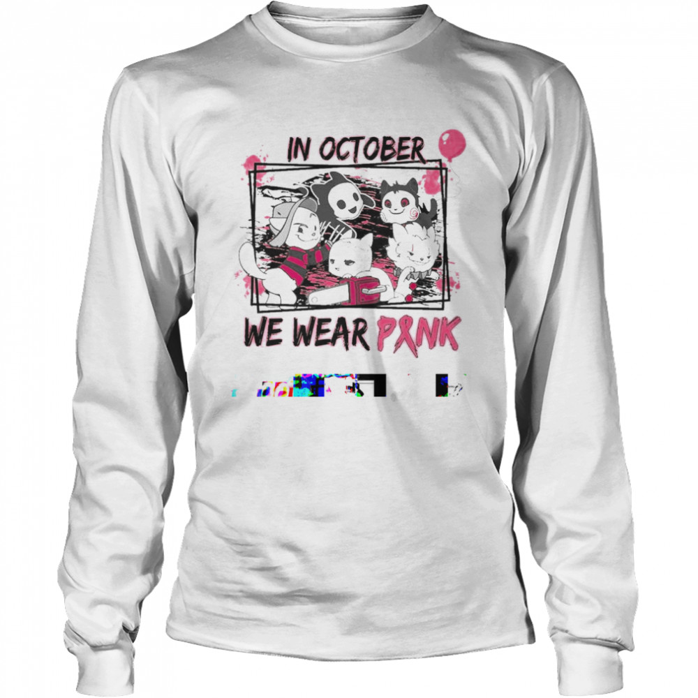 In October We Wear Pink Horror Movies Cat Breast Cancer Halloween Shirt 2 » Cool Gifts for You - Mfamilygift In October We Wear Pink Horror Movies Cat Breast Cancer Halloween Shirt 2