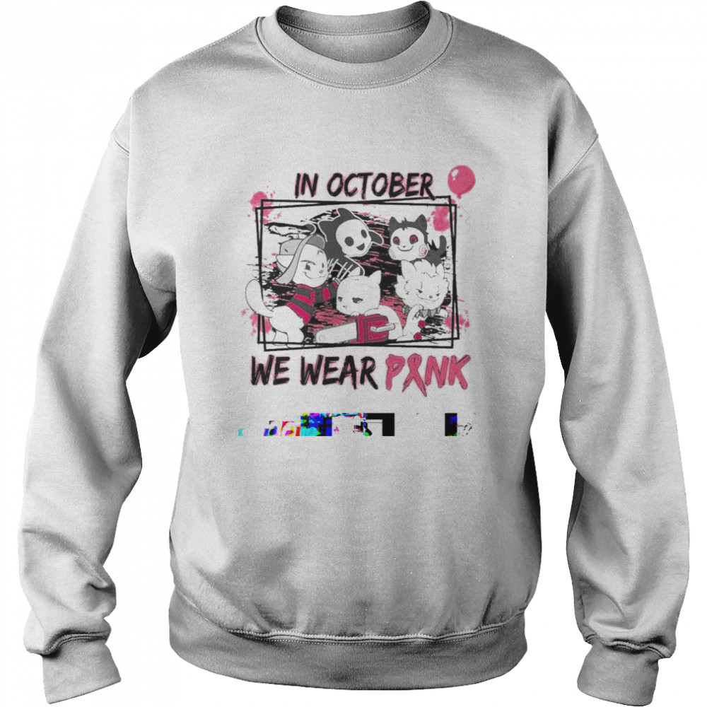 In October We Wear Pink Horror Movies Cat Breast Cancer Halloween Shirt 3 » Cool Gifts for You - Mfamilygift In October We Wear Pink Horror Movies Cat Breast Cancer Halloween Shirt 3