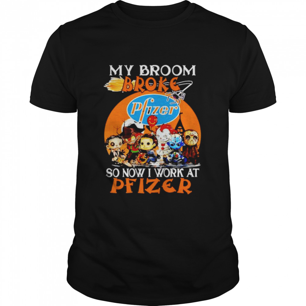 Official Horror Halloween Chibi My Broom Broke So Now I Work At Pfizer Shirt