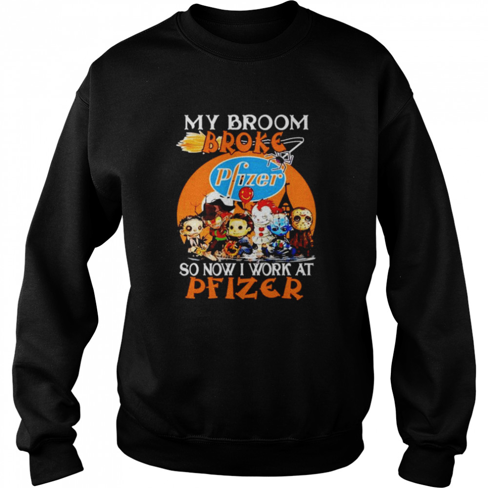 Official Horror Halloween Chibi My Broom Broke So Now I Work At Pfizer Shirt 3 » Cool Gifts for You - Mfamilygift Official Horror Halloween Chibi My Broom Broke So Now I Work At Pfizer Shirt 3