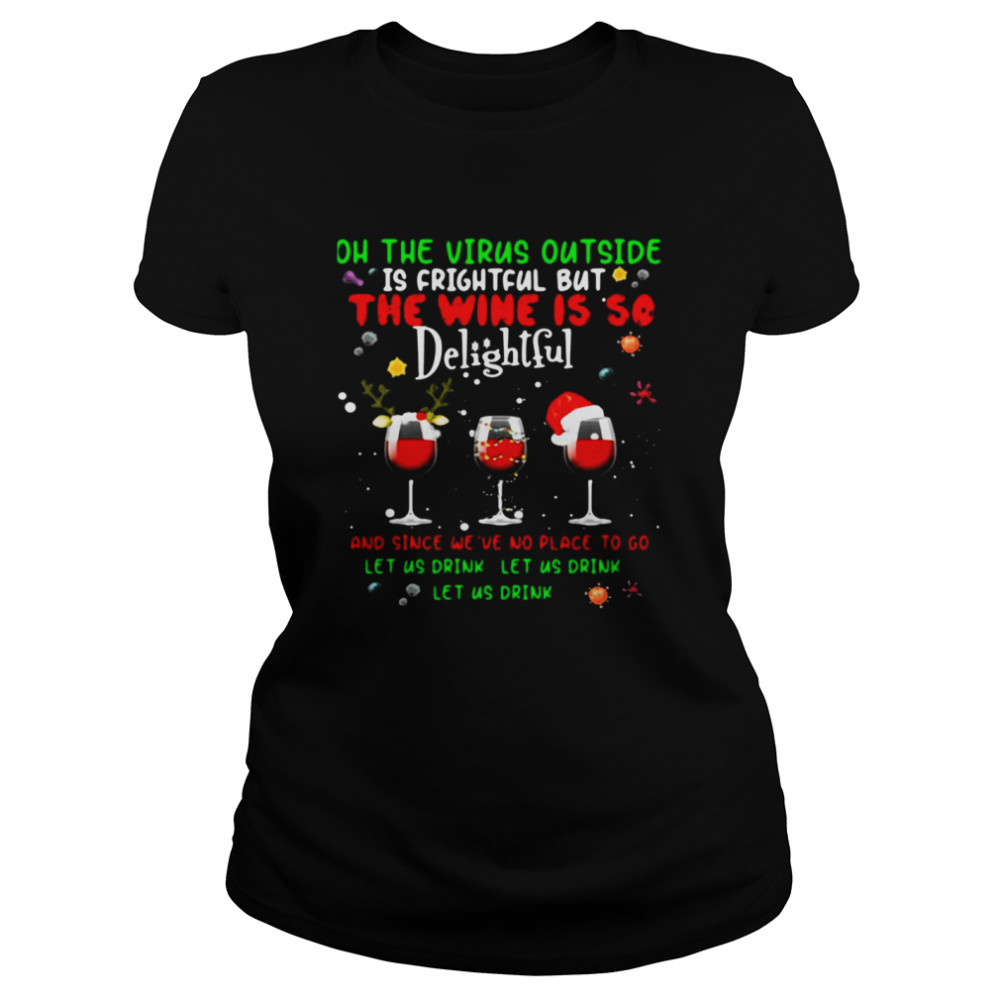 Oh The Virus Outside Is Frightful But The Wine Is So Delightful Christmas T-Shirt 1 » Cool Gifts for You - Mfamilygift Oh The Virus Outside Is Frightful But The Wine Is So Delightful Christmas T-Shirt 1