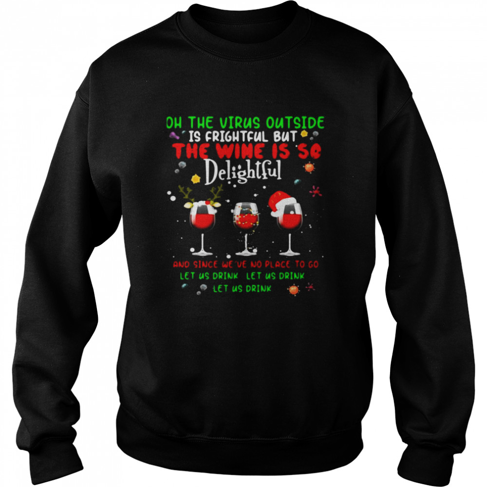 Oh The Virus Outside Is Frightful But The Wine Is So Delightful Christmas T-Shirt 3 » Cool Gifts for You - Mfamilygift Oh The Virus Outside Is Frightful But The Wine Is So Delightful Christmas T-Shirt 3