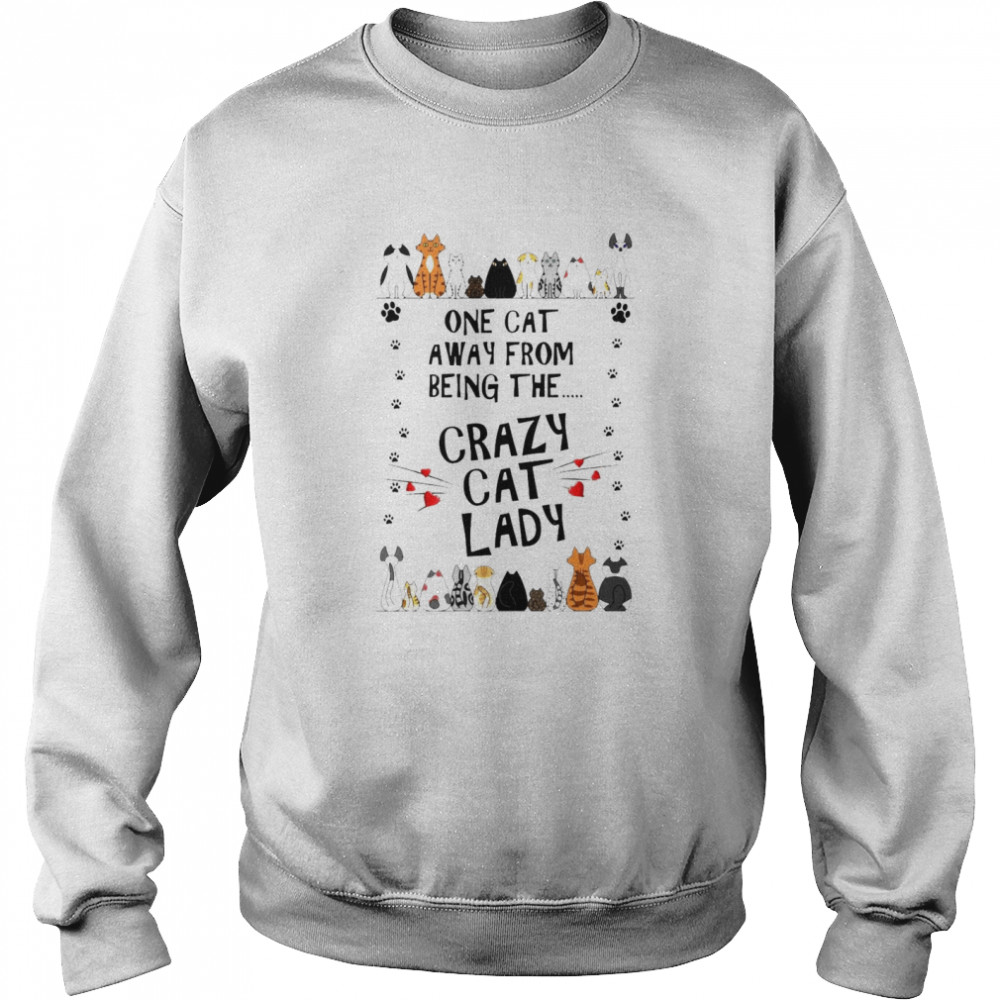 One Cat Away From Being The Crazy Cat Lady T-Shirt 3 » Cool Gifts for You - Mfamilygift One Cat Away From Being The Crazy Cat Lady T-Shirt 3