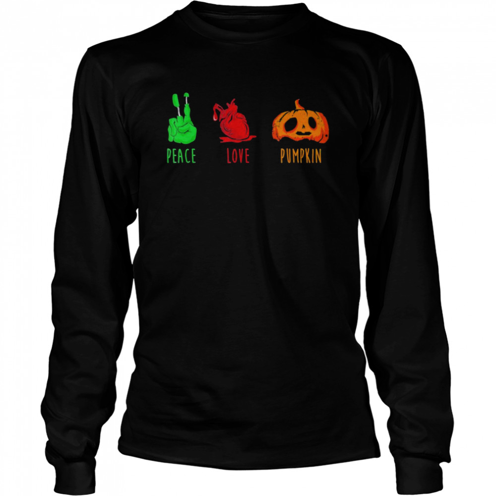 Peace Love Pumpkin Trick Or Treating Scary Halloween Shirt 2 » Cool Gifts for You - Mfamilygift Peace Love Pumpkin Trick Or Treating Scary Halloween Shirt 2