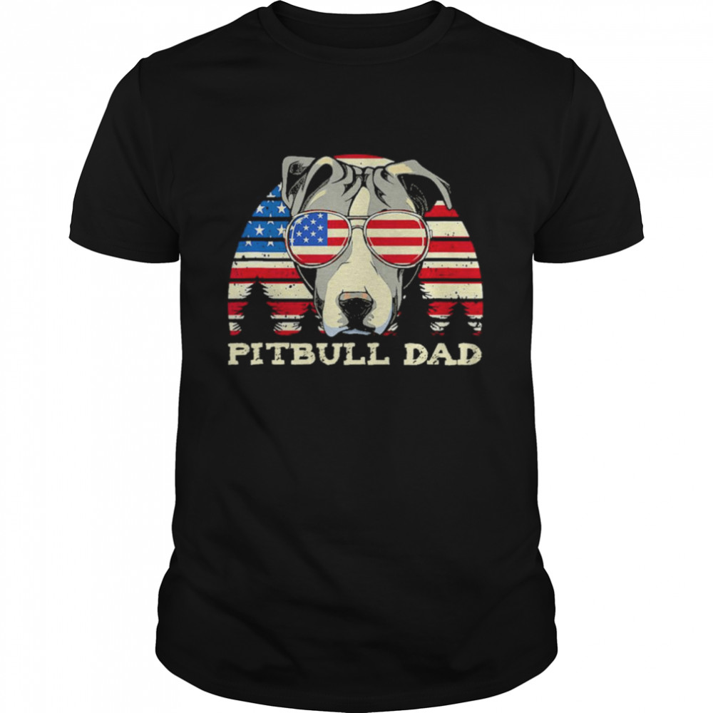 Pitbull Dad Glasses American Flag Shirt