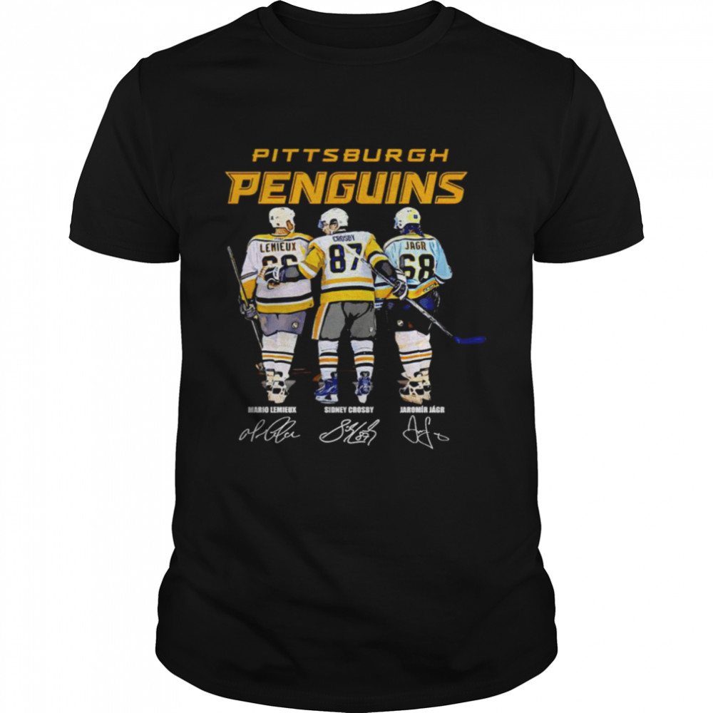 Pittsburgh Penguins Mario Lemieux Sidney Crosby Jaromir Jagr Signatures Shirt