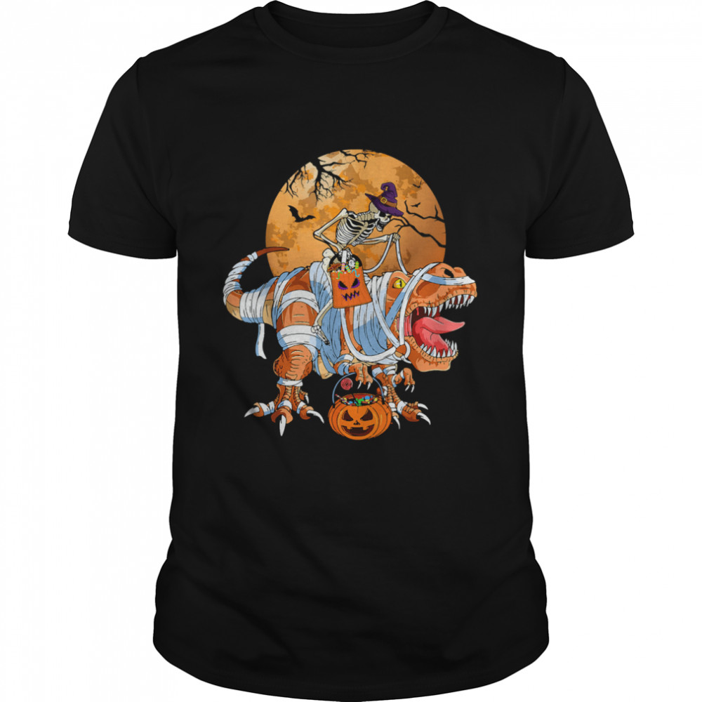 Scary Skeleton Riding T-Rex Halloween Boys Pumpkin Dinosaur T-Shirt Scary Skeleton Riding T-Rex Halloween Boys Pumpkin Dinosaur T-Shirt