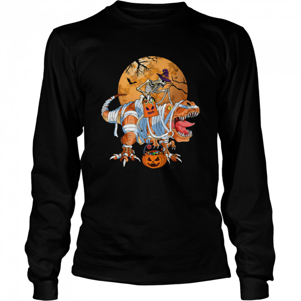 Scary Skeleton Riding T-Rex Halloween Boys Pumpkin Dinosaur T-Shirt 2 » Cool Gifts for You - Mfamilygift Scary Skeleton Riding T-Rex Halloween Boys Pumpkin Dinosaur T-Shirt 2