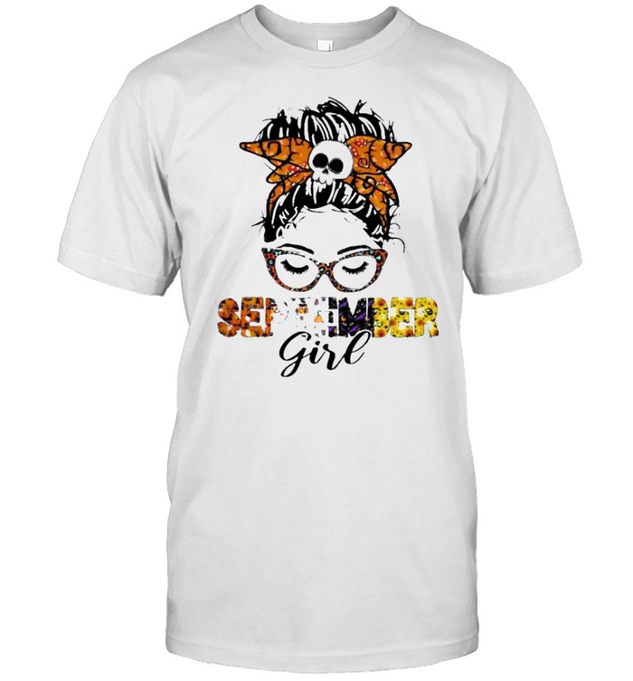 September Girl Messy Bun Hair Pumpkin Halloween Shirt September Girl Messy Bun Hair Pumpkin Halloween Shirt