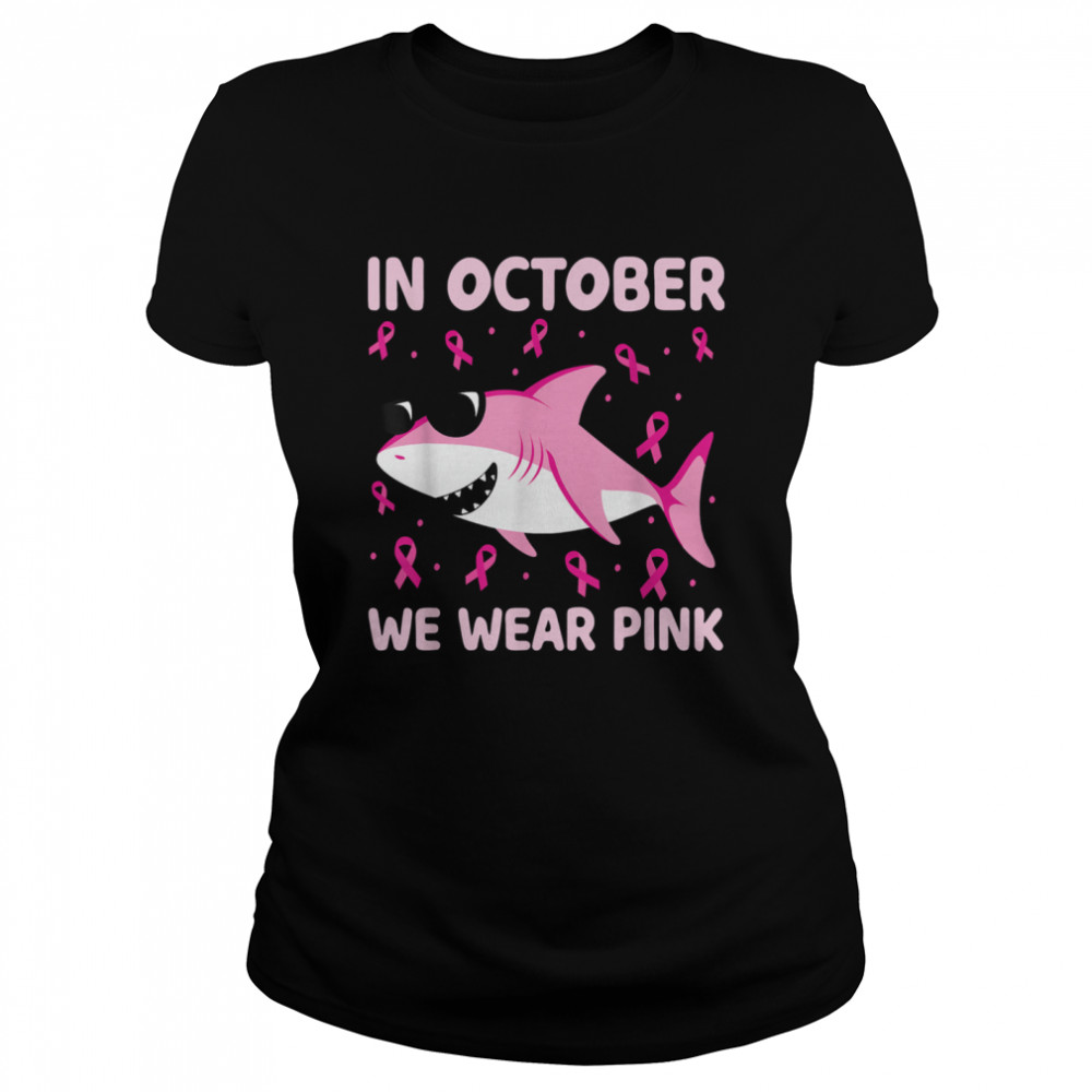 Shark In October We Wear Pink Breast Cancer Kids Boy Toddler T-Shirt 1