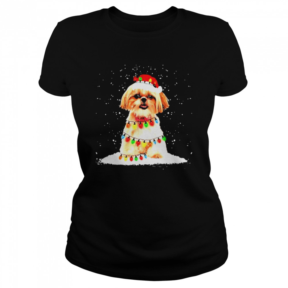 Shih Tzu With Christmas Hat And Fairy Lights For Christmas Shirt 1 » Cool Gifts for You - Mfamilygift Shih Tzu With Christmas Hat And Fairy Lights For Christmas Shirt 1